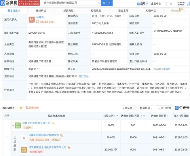 安彩高科投资新设硅基新材料公司(图1)